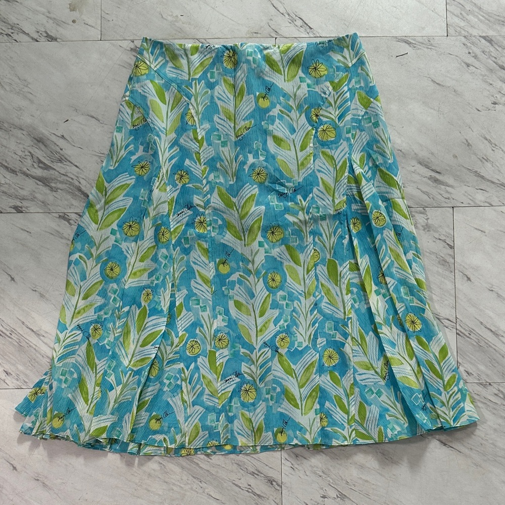 Sigrid Olsen A-Line Skirt in Blue and Green Floral